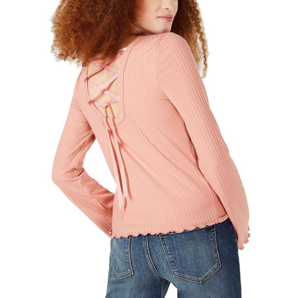 American Rag Juniors Lace Up Ribbed Top - Picture 3 of 3